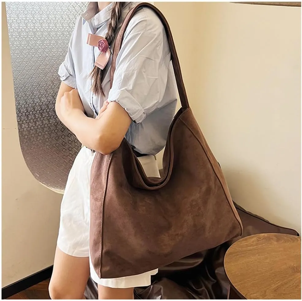 Suede Hobo Bags for Women Suede Shoulder Tote Bag Slouchy Hobo Crescent Handbag Retro Fall Bag for Work Shopping