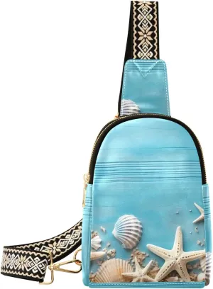 Summer Beach Seashell Starfish Sling Bag for Women Fanny Packs for Women Small Leather Fanny Pack Crossbody Bags Fashion Waist Packs Chest Bag for Travel 21340703