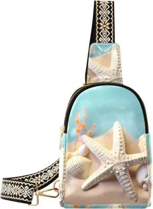 Summer Beach Seashell Starfish Sling Bag for Women Fanny Packs for Women Small Leather Fanny Pack Crossbody Bags Fashion Waist Packs Chest Bag for Travel 21340847