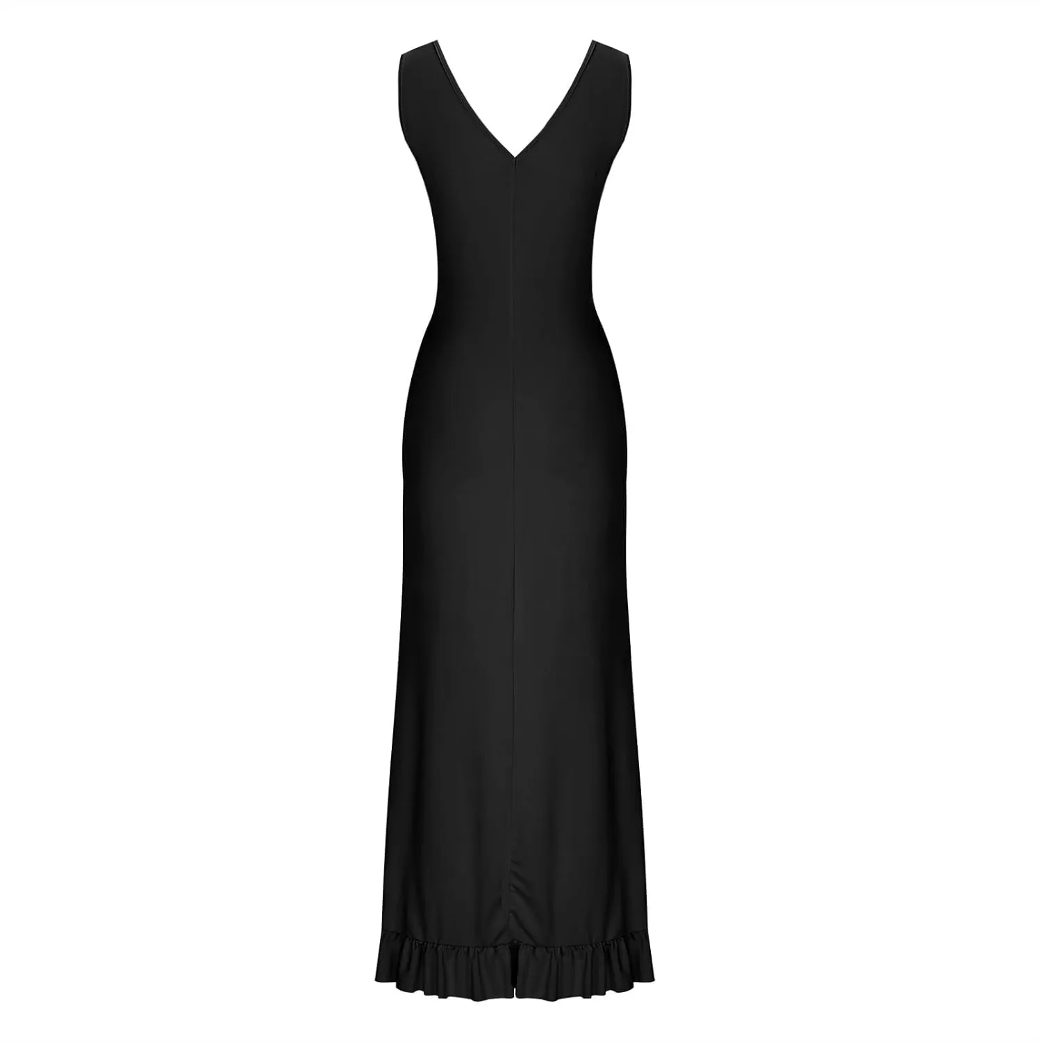 Summer Dress for Women Sexy V Neck Sleeveless Bodycon Maxi Dresses Asymmetric Ruffle Swing Dress Cocktail Party Dress