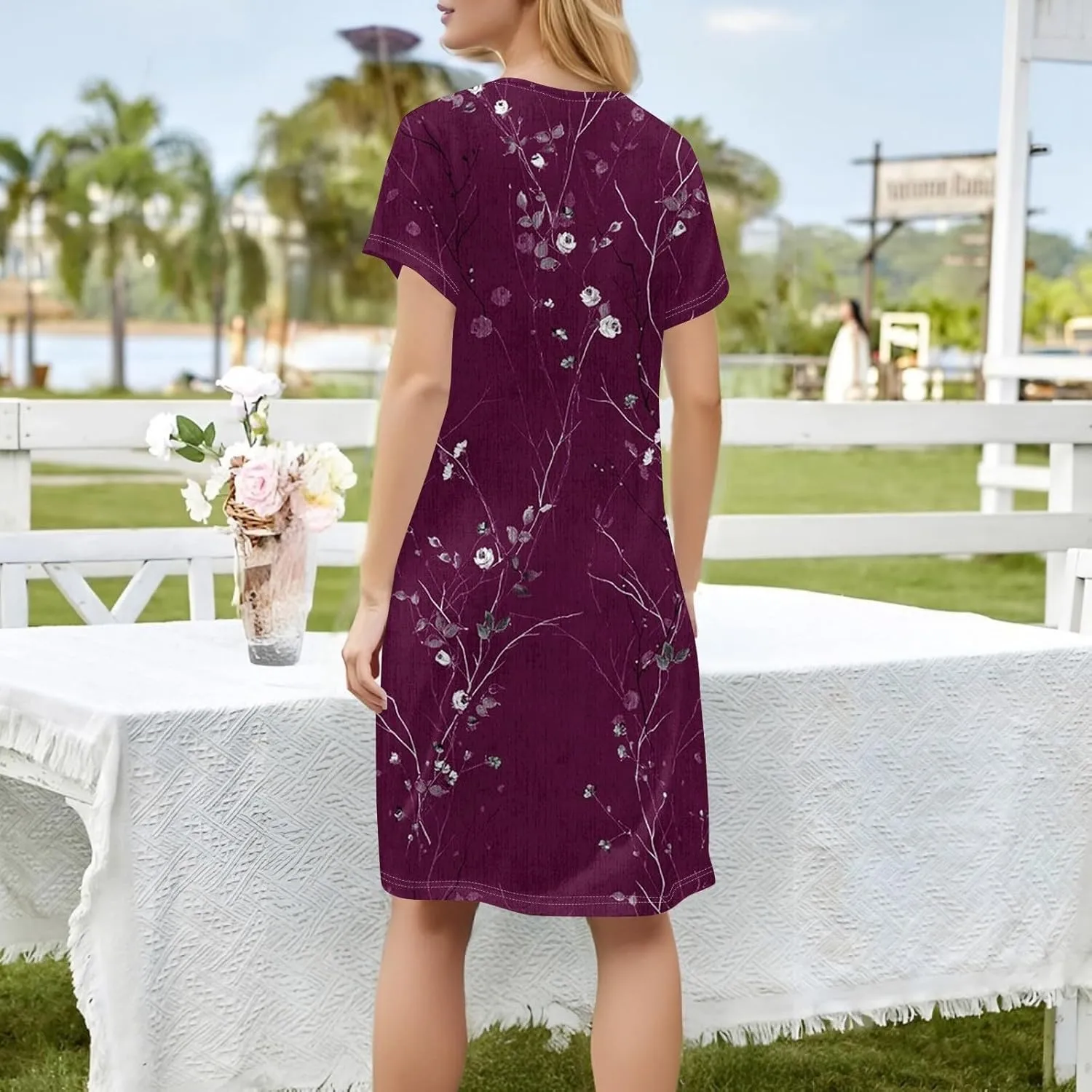 Summer Dress T-Shirt Dress Short Sleeve Square Neck Plus Size Dresses for Curvy Women Fashion Mini Dress with Pockets