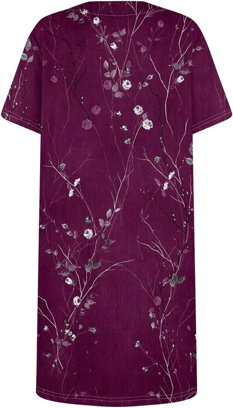 Summer Dress T-Shirt Dress Short Sleeve Square Neck Plus Size Dresses for Curvy Women Fashion Mini Dress with Pockets