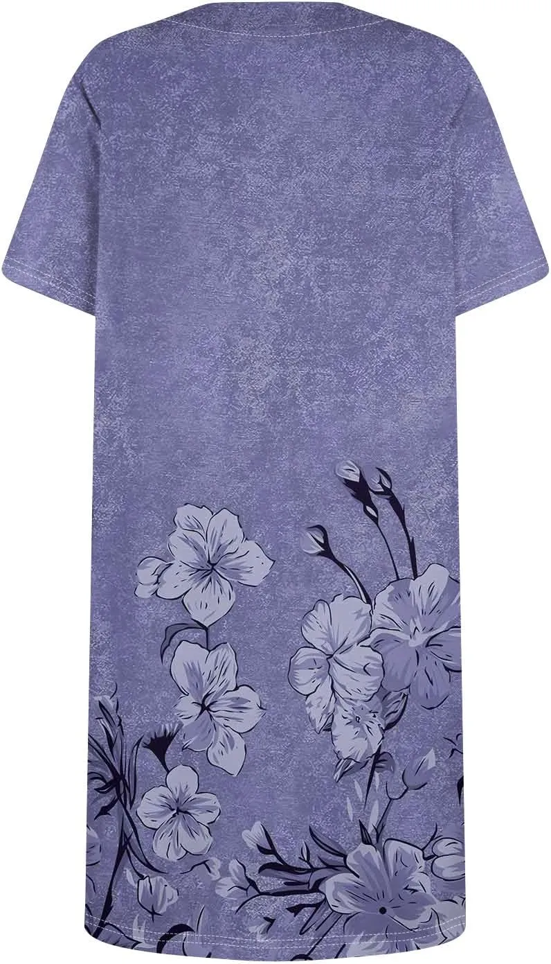 Summer Dress T-Shirt Dress Short Sleeve Square Neck Plus Size Dresses for Curvy Women Fashion Mini Dress with Pockets