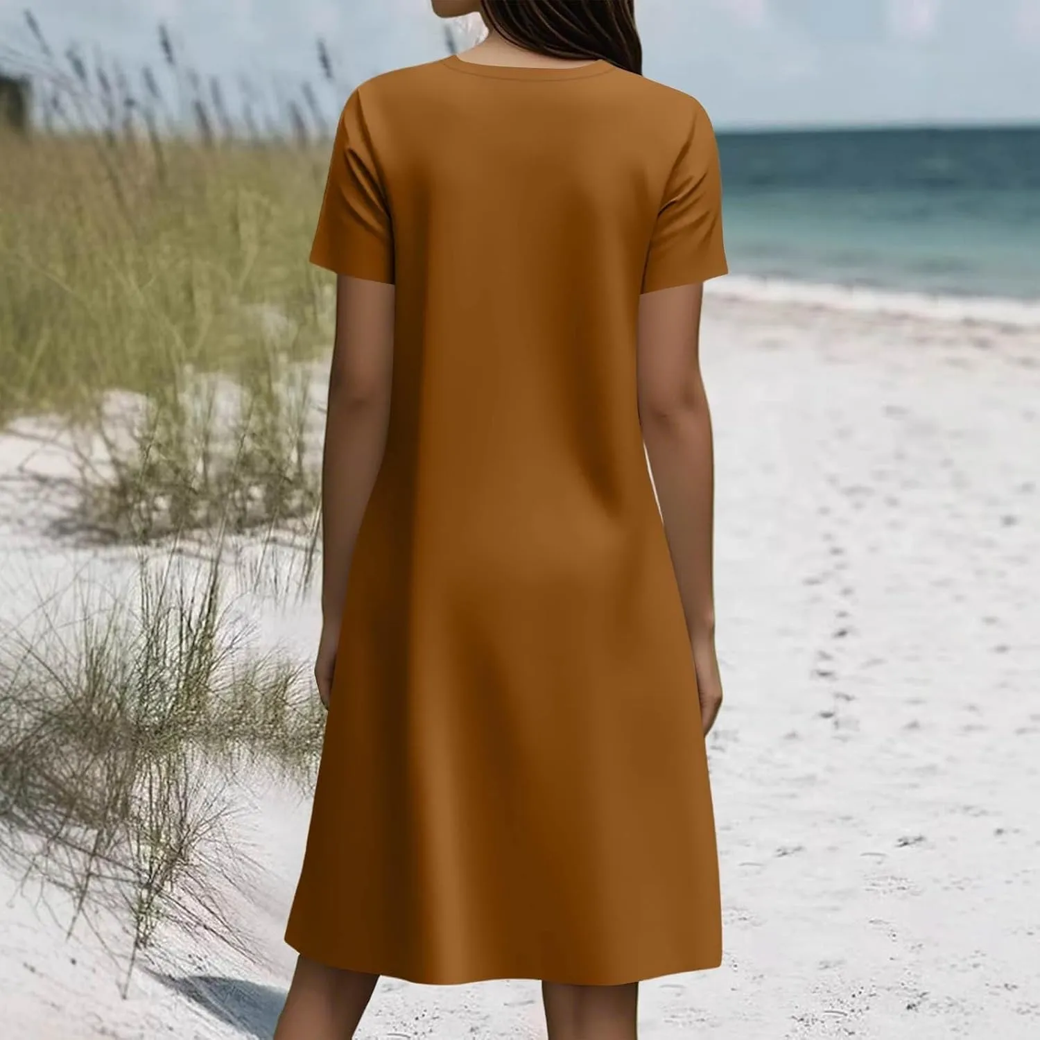 Summer Dresses for Women 2025 Casual Crewneck Beach Floral Tshirt Dress Short Sleeve Mini Dresses Flowy Sundresses