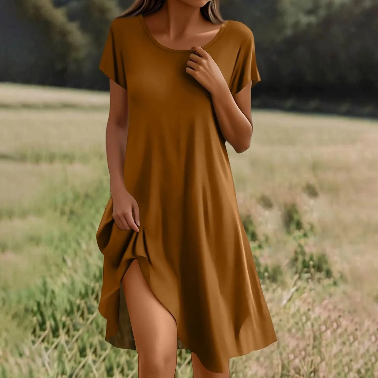 Summer Dresses for Women 2025 Casual Crewneck Beach Floral Tshirt Dress Short Sleeve Mini Dresses Flowy Sundresses