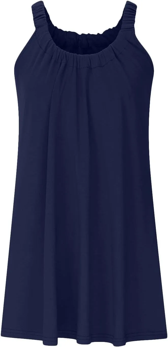 Summer Dresses for Women 2025 Trendy Casual Sleeveless Solid Color Sundress Loose Fit Pleated Beach Mini Tank Dress