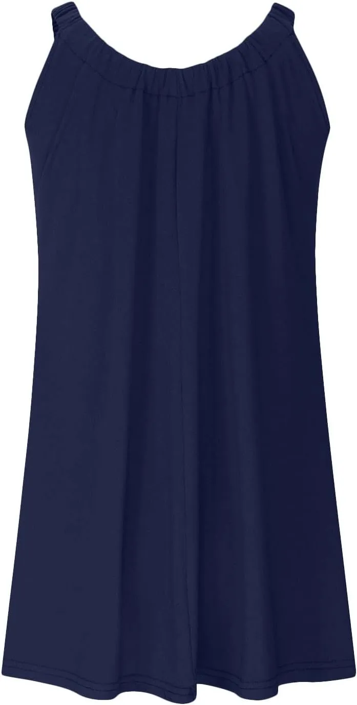 Summer Dresses for Women 2025 Trendy Casual Sleeveless Solid Color Sundress Loose Fit Pleated Beach Mini Tank Dress