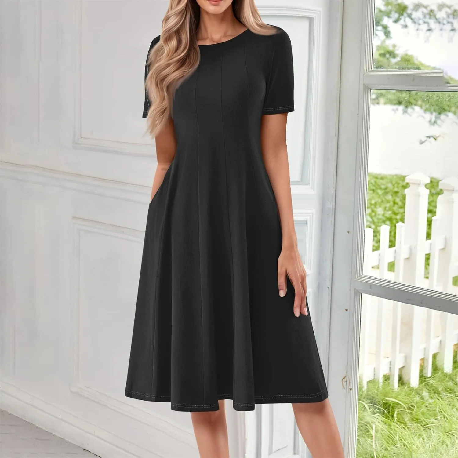 Summer Dresses for Women 2025 Trendy Short Sleeve Scoop Neck Print Beach Boho Tshirt Dress with Pockets