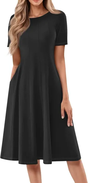 Summer Dresses for Women 2025 Trendy Short Sleeve Scoop Neck Print Beach Boho Tshirt Dress with Pockets