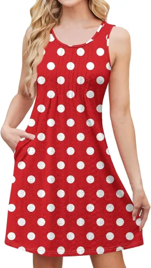 Summer Dresses for Women Beach Boho Sleeveless Vintage Floral Flowy Pocket Tshirt Tank Sundresses