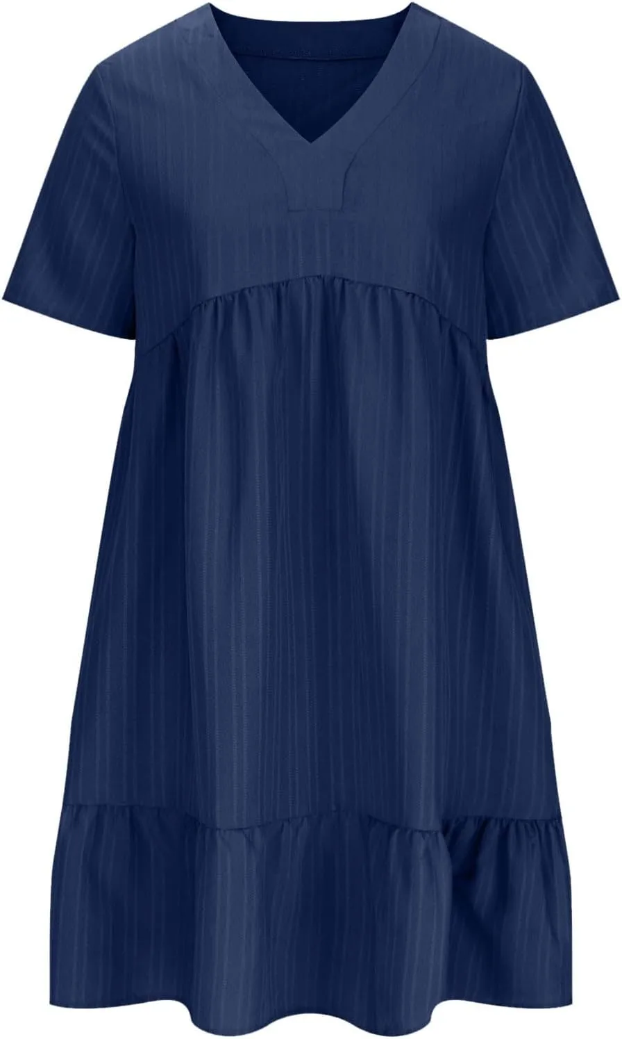 Summer Dresses for Women Short Sleeve V Neck Vacation T Shirt Dress Ruffle Pleated Flowy Beach Sundresses