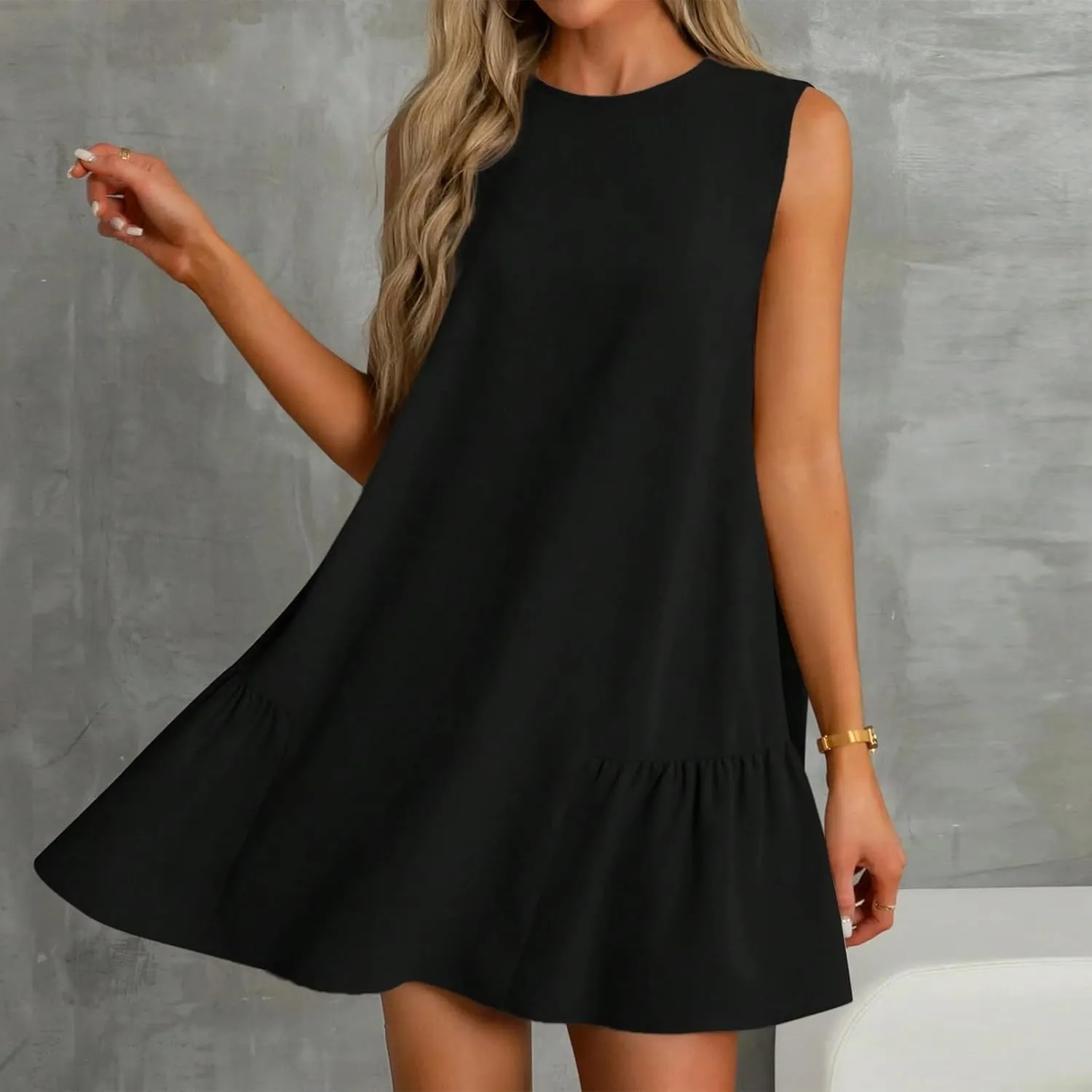 Summer Womens Sundress for 2113 Fashionable Casual Sleeveless Round Neck Ruffle Dresses Mini Ruffle Dress