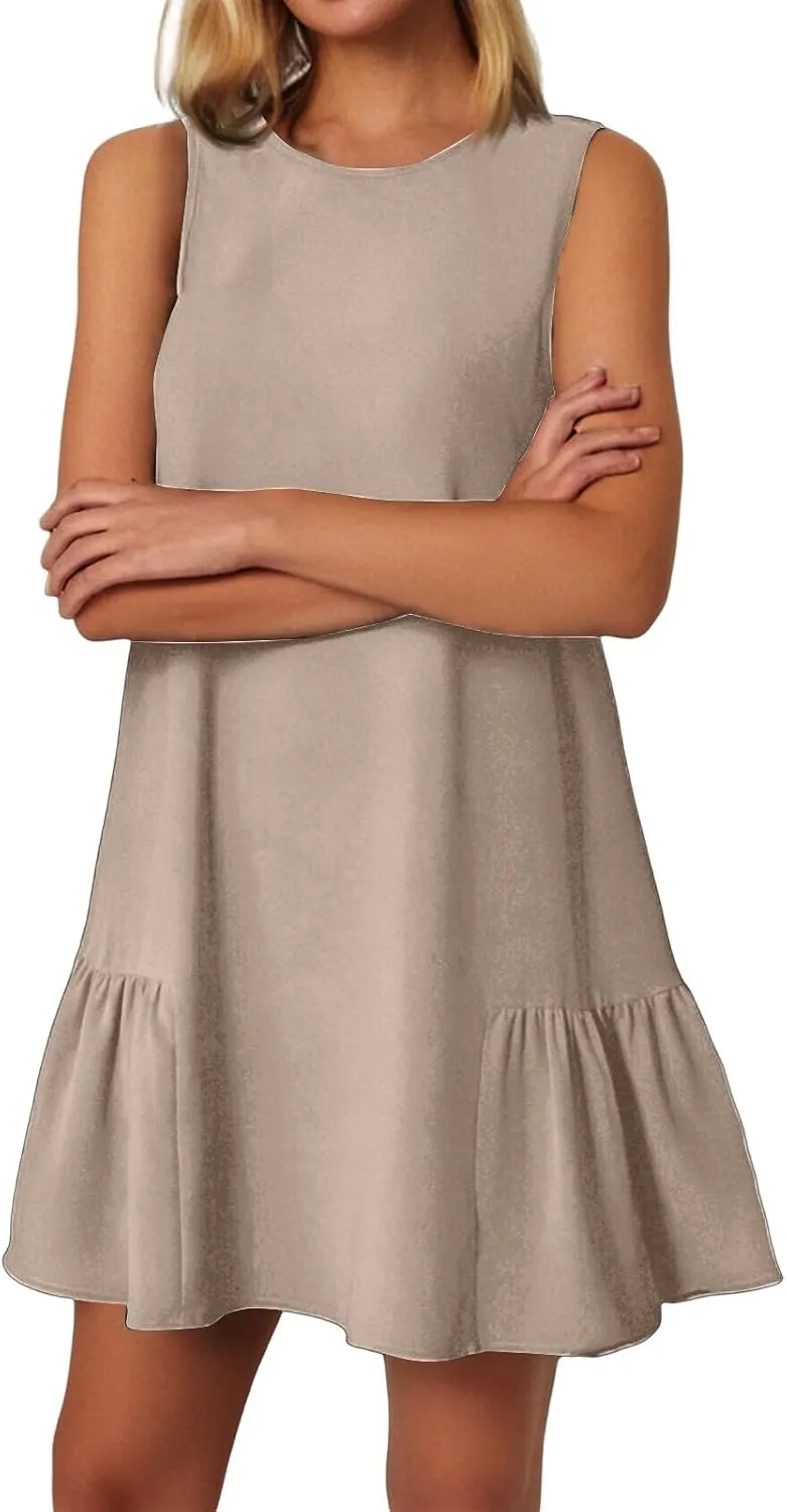 Summer Womens Sundress for 2113 Fashionable Casual Sleeveless Round Neck Ruffle Dresses Mini Ruffle Dress