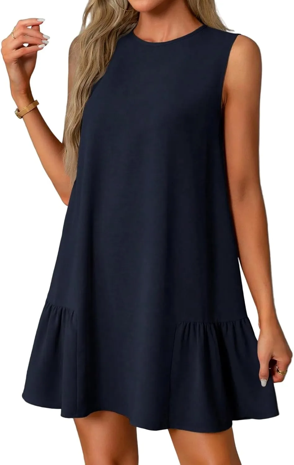 Summer Womens Sundress for 2113 Fashionable Casual Sleeveless Round Neck Ruffle Dresses Mini Ruffle Dress