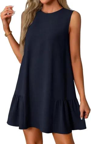 Summer Womens Sundress for 2113 Fashionable Casual Sleeveless Round Neck Ruffle Dresses Mini Ruffle Dress