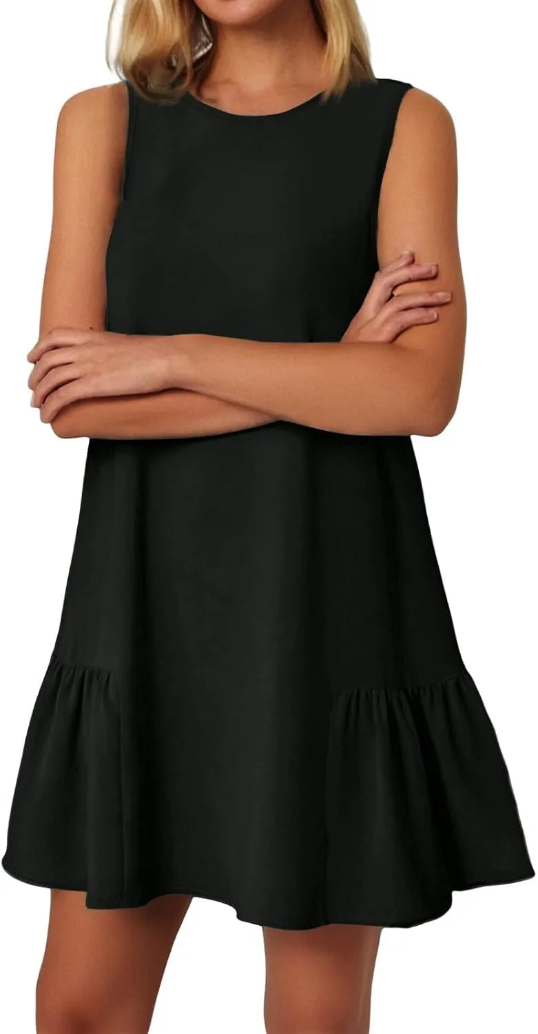 Summer Womens Sundress for 2113 Fashionable Casual Sleeveless Round Neck Ruffle Dresses Mini Ruffle Dress