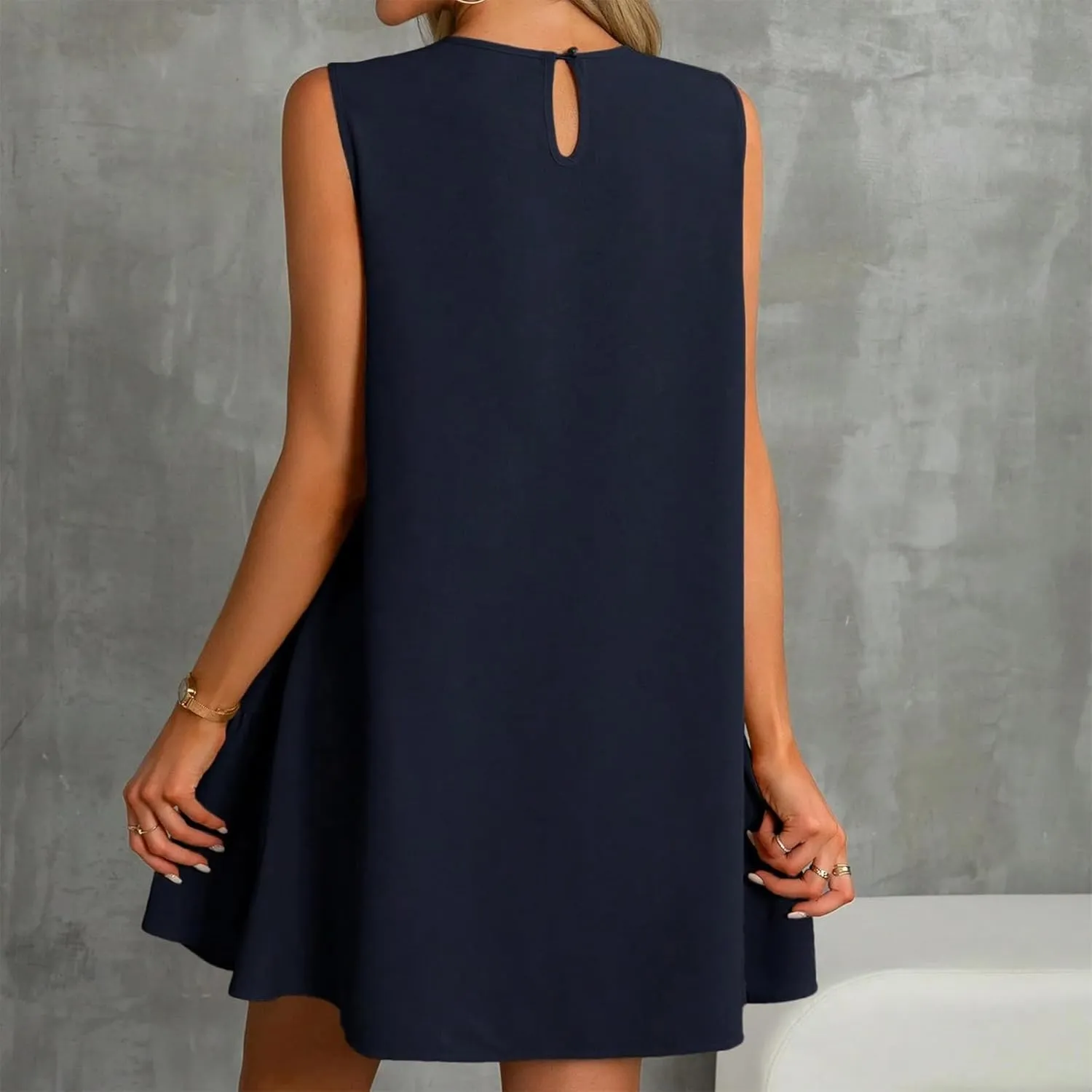 Summer Womens Sundress for 2113 Fashionable Casual Sleeveless Round Neck Ruffle Dresses Mini Ruffle Dress