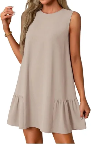 Summer Womens Sundress for 2113 Fashionable Casual Sleeveless Round Neck Ruffle Dresses Mini Ruffle Dress