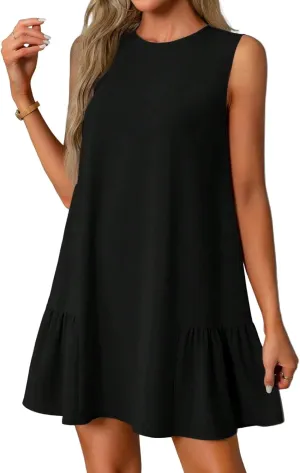 Summer Womens Sundress for 2113 Fashionable Casual Sleeveless Round Neck Ruffle Dresses Mini Ruffle Dress