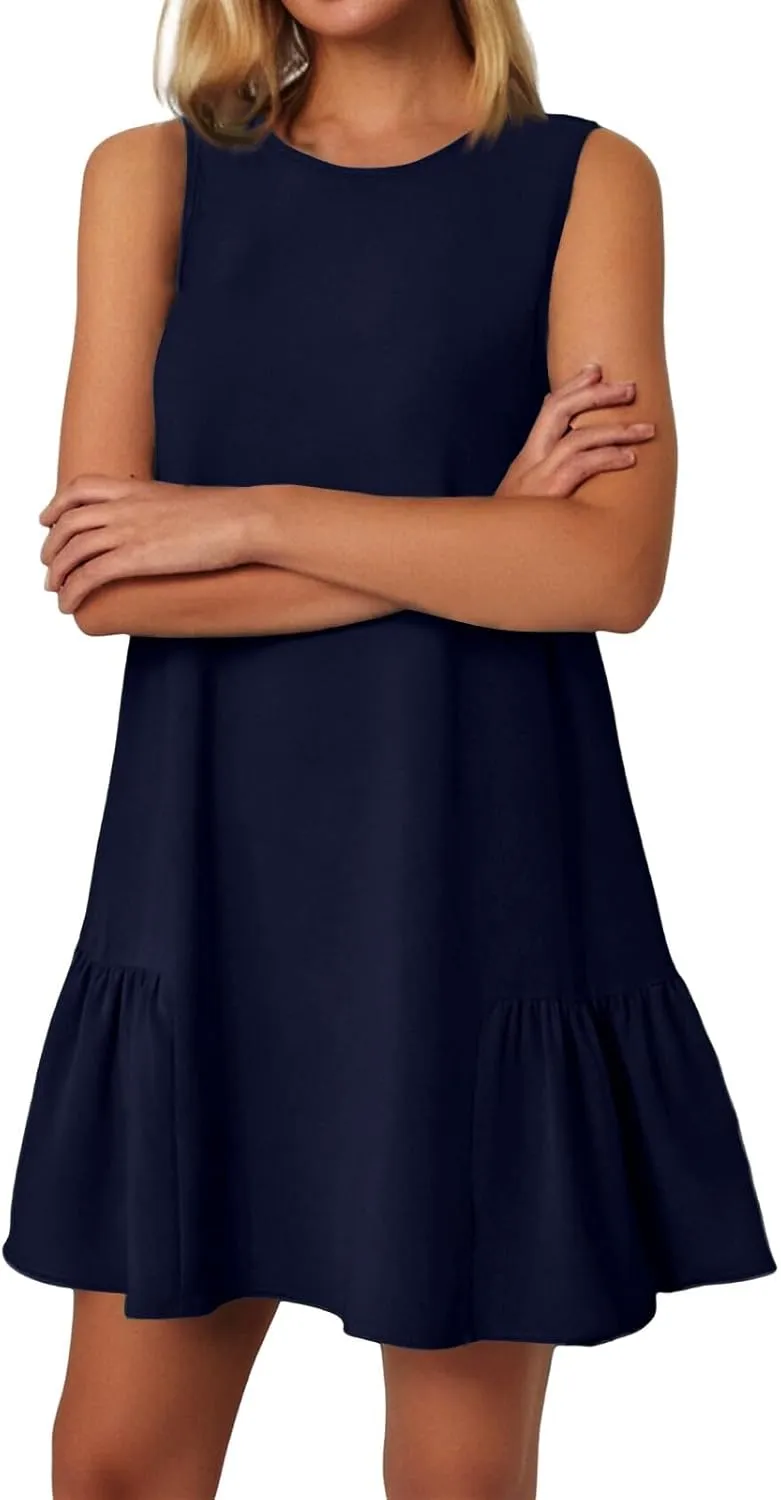 Summer Womens Sundress for 2113 Fashionable Casual Sleeveless Round Neck Ruffle Dresses Mini Ruffle Dress
