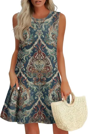 Summer Womens Sundress for 2113 Fashionable Casual Sleeveless Round Neck Ruffle Dresses Mini Ruffle Dress