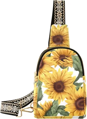 Sunflower Flower Floral Sling Bag for Women Fanny Packs for Women Small Leather Fanny Pack Crossbody Bags Fashion Waist Packs Chest Bag for Travel 21340064