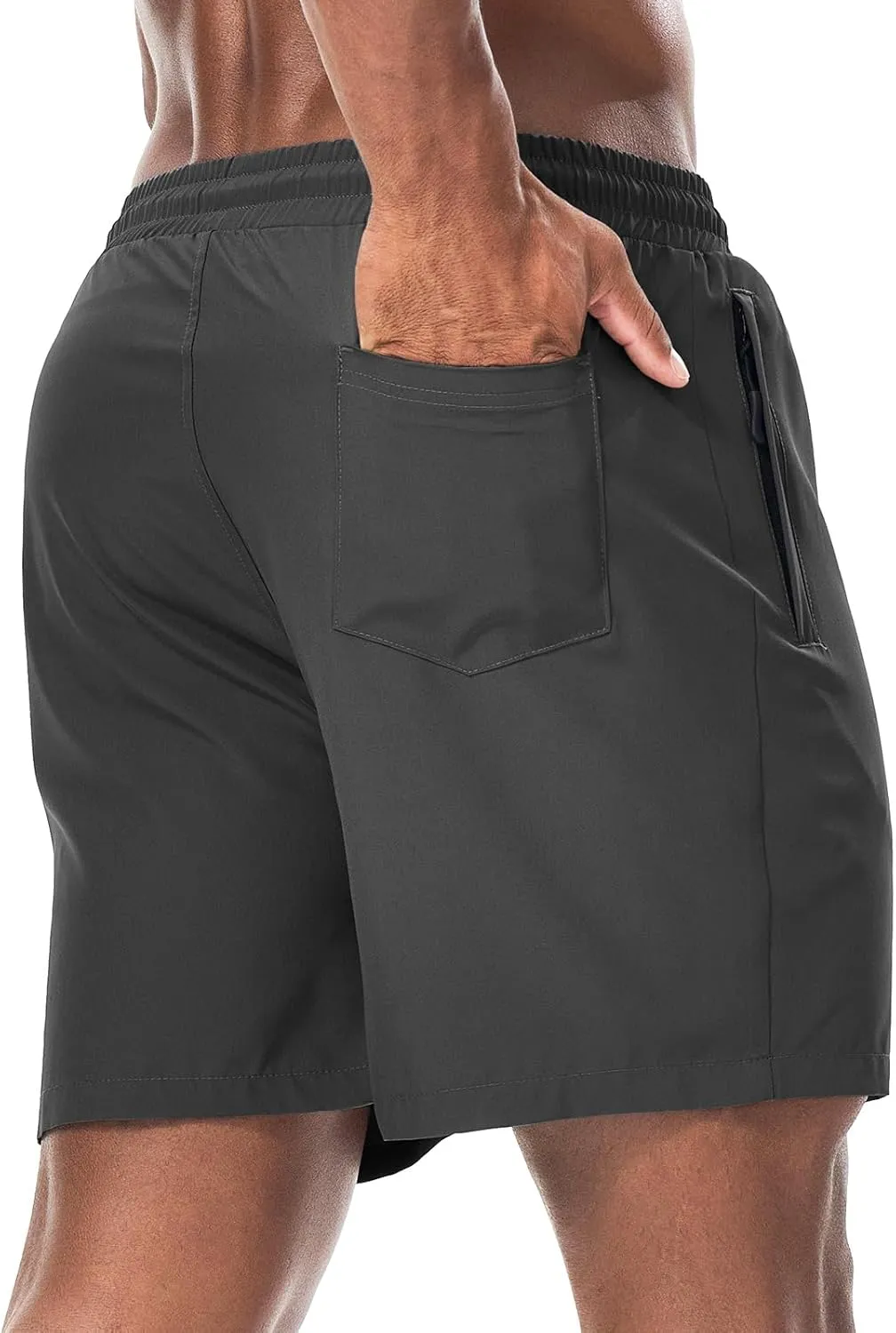 Surenow Mens Casual Shorts Running Gym Shorts Drawstring Elastic Waist Shorts Stretch Summer Beach Shorts with Zipper Pockets