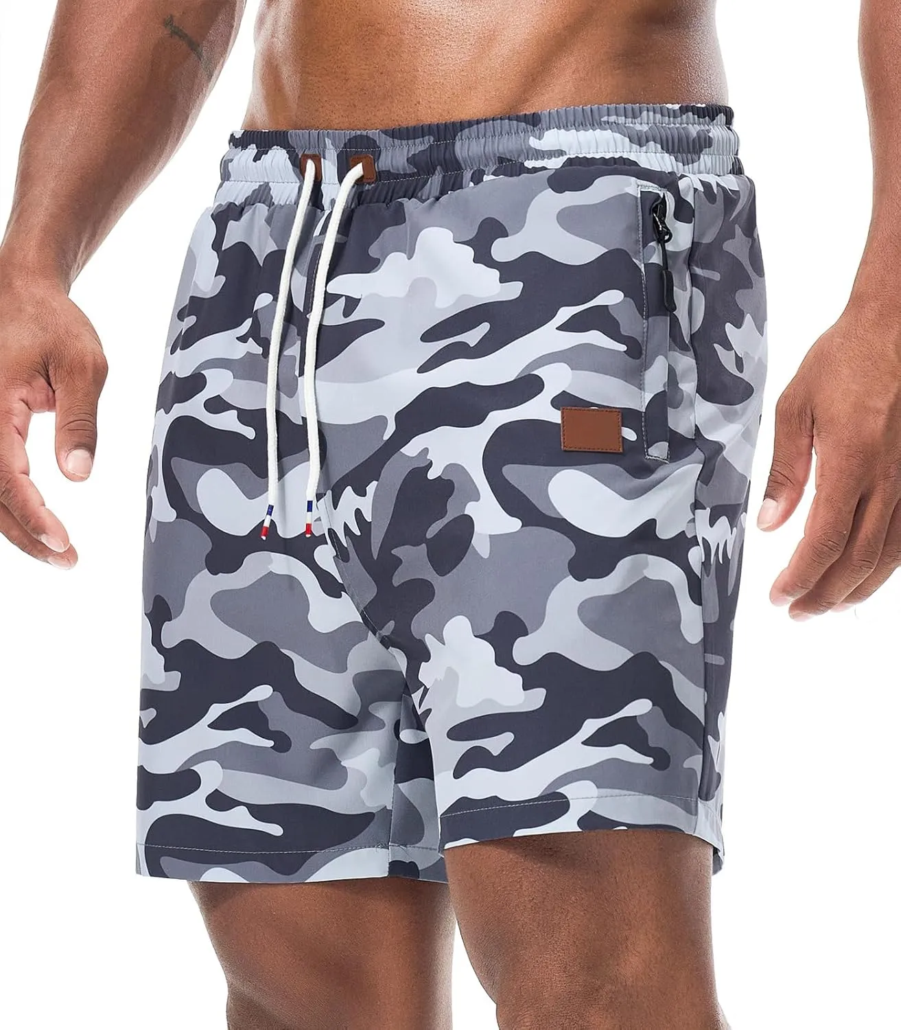 Surenow Mens Casual Shorts Running Gym Shorts Drawstring Elastic Waist Shorts Stretch Summer Beach Shorts with Zipper Pockets