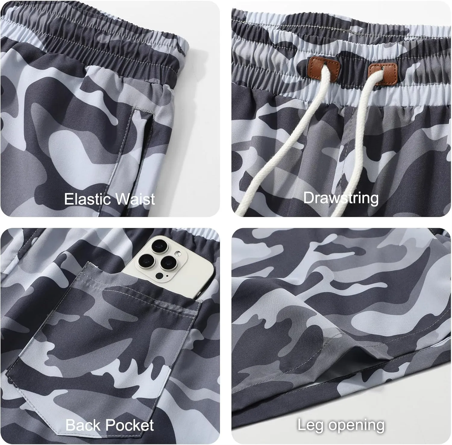 Surenow Mens Casual Shorts Running Gym Shorts Drawstring Elastic Waist Shorts Stretch Summer Beach Shorts with Zipper Pockets