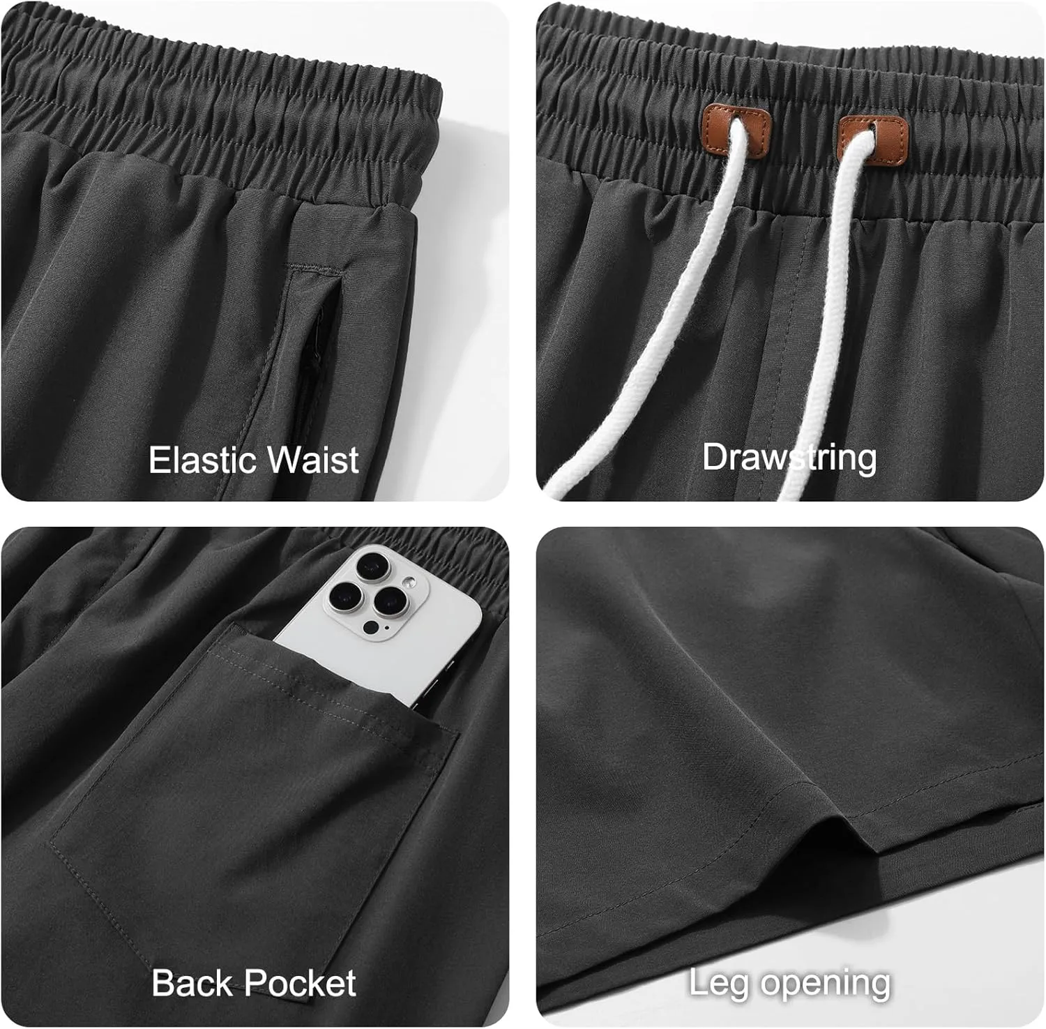 Surenow Mens Casual Shorts Running Gym Shorts Drawstring Elastic Waist Shorts Stretch Summer Beach Shorts with Zipper Pockets