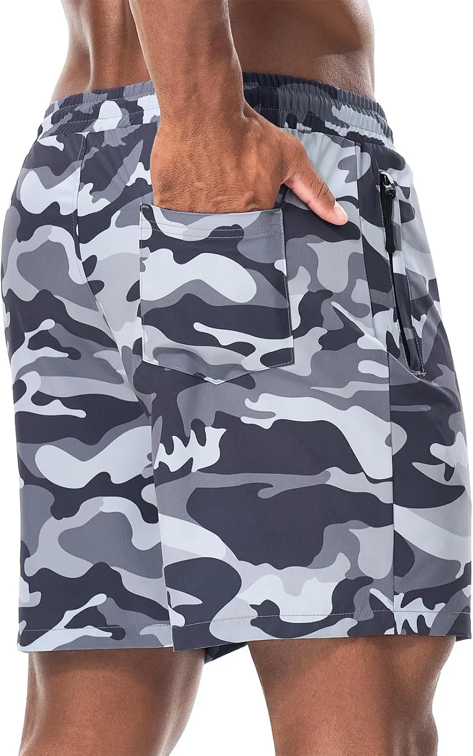 Surenow Mens Casual Shorts Running Gym Shorts Drawstring Elastic Waist Shorts Stretch Summer Beach Shorts with Zipper Pockets