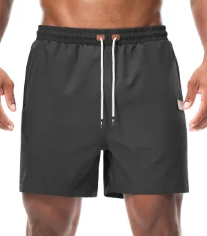 Surenow Mens Casual Shorts Running Gym Shorts Drawstring Elastic Waist Shorts Stretch Summer Beach Shorts with Zipper Pockets