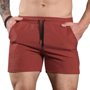 Surenow Mens Waffle Gym Shorts Drawstring Workout Shorts Bodybuilding Athletic Lightweight Breathable Shorts with Pockets