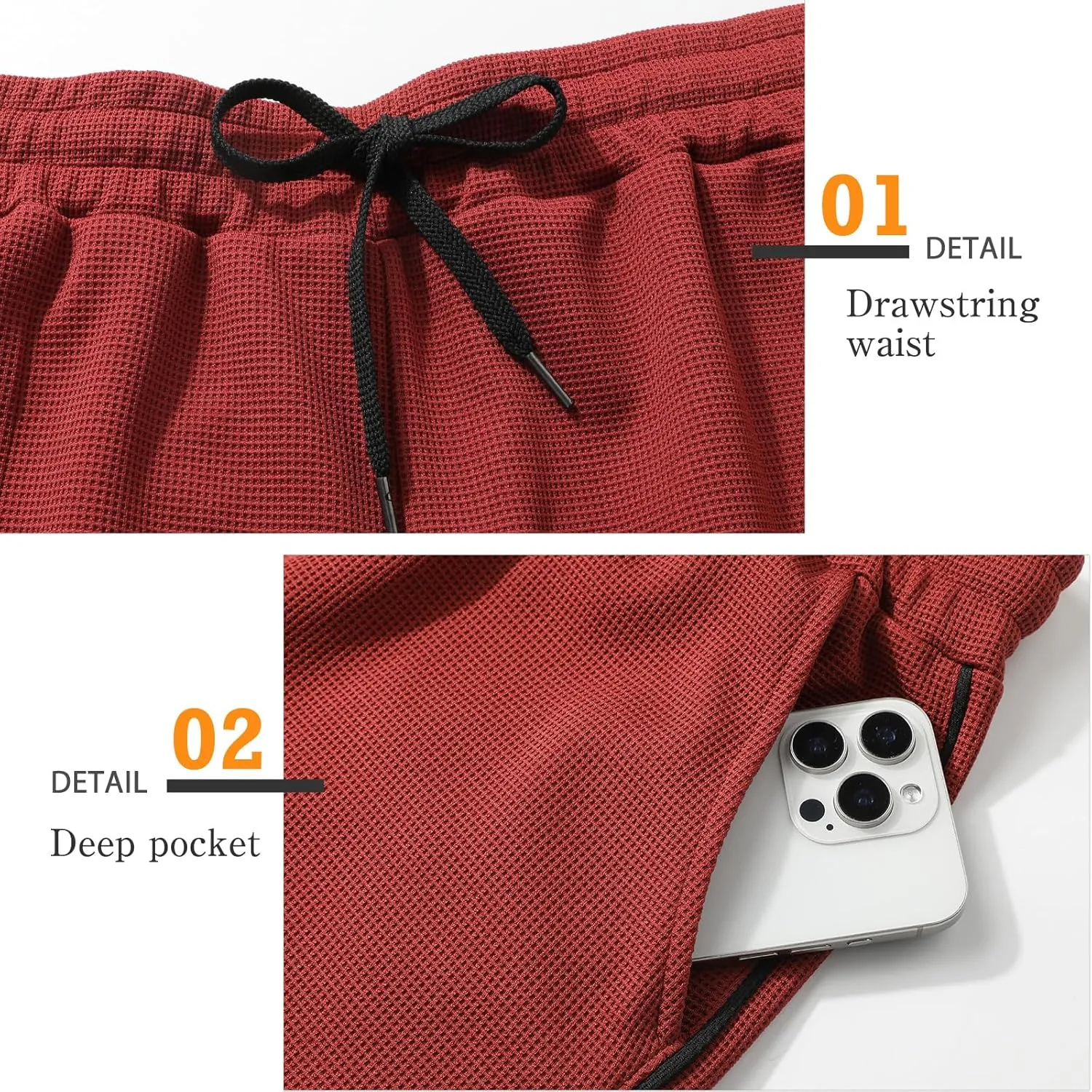 Surenow Mens Waffle Gym Shorts Drawstring Workout Shorts Bodybuilding Athletic Lightweight Breathable Shorts with Pockets