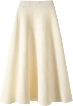 Suwequest Knitted Skirt Women's Mid-Length Wool Skirt A-Line Long Skirt Autumn Winter Skirts for Women aprocot One Size