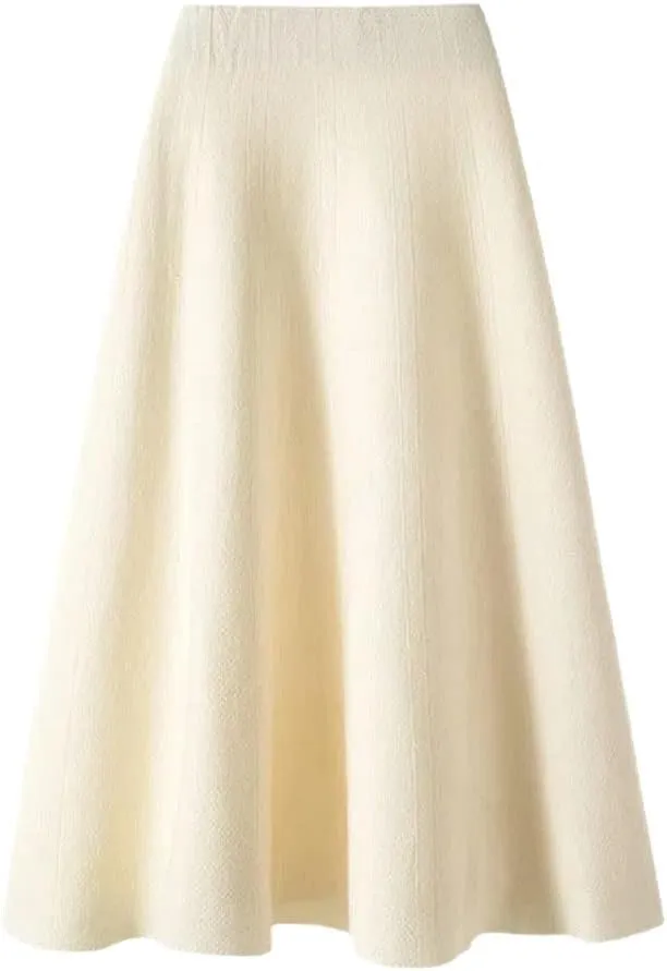 Suwequest Knitted Skirt Women's Mid-Length Wool Skirt A-Line Long Skirt Autumn Winter Skirts for Women aprocot One Size