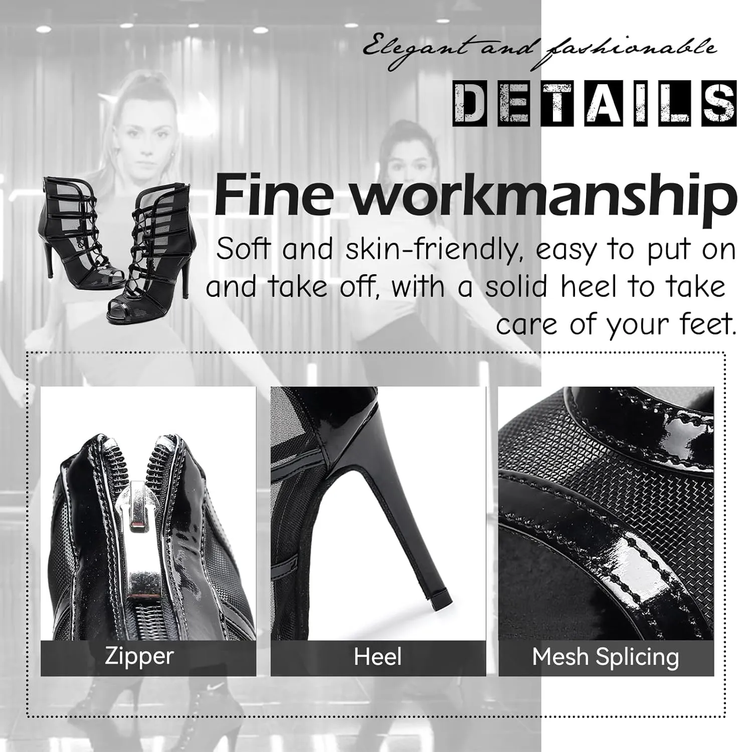 SWDZM Women's Ballroom Latin Salsa Dance Shoes Lace-up Open-Toe Dance Boots Mesh Performance Professional Dance Heels Boots