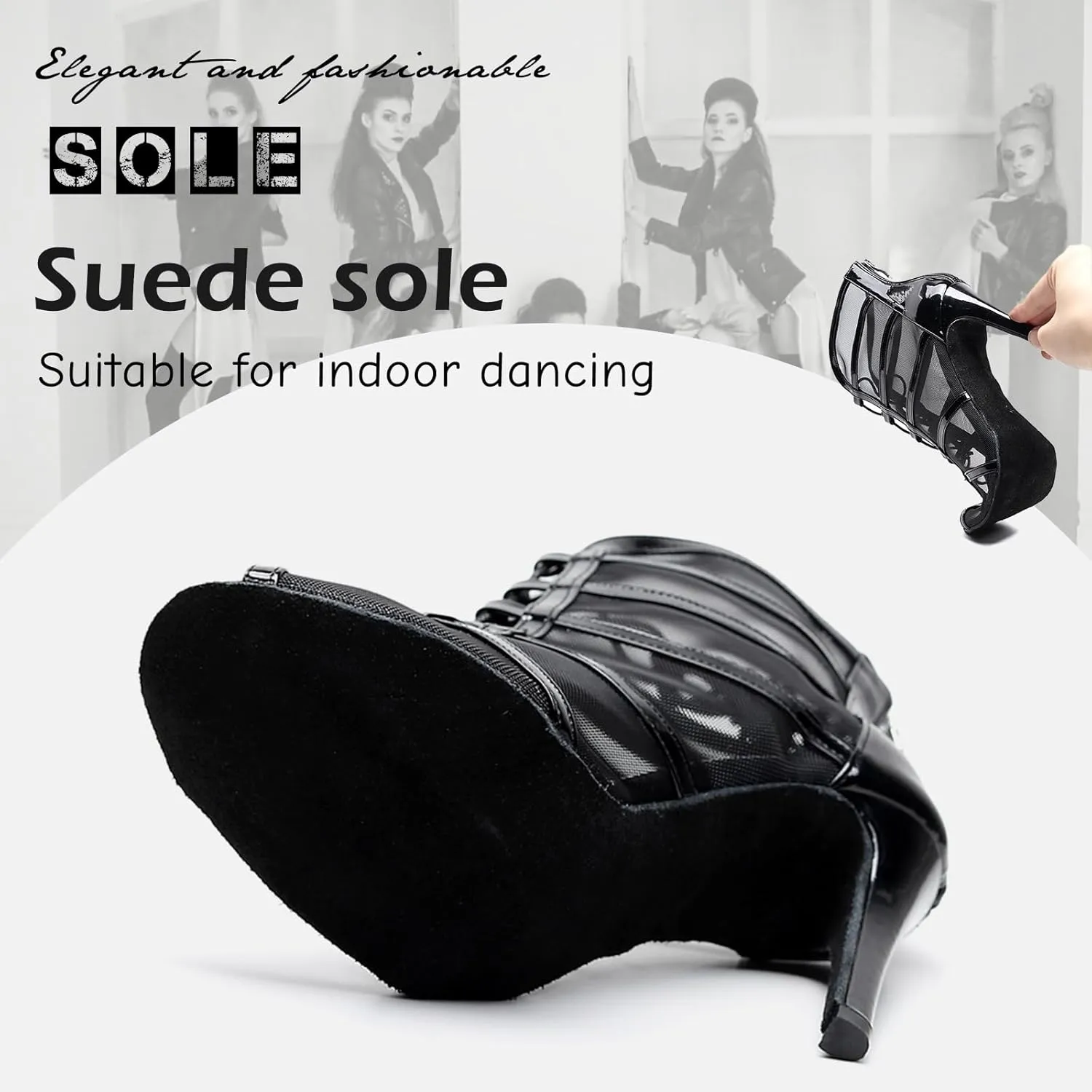 SWDZM Women's Ballroom Latin Salsa Dance Shoes Lace-up Open-Toe Dance Boots Mesh Performance Professional Dance Heels Boots