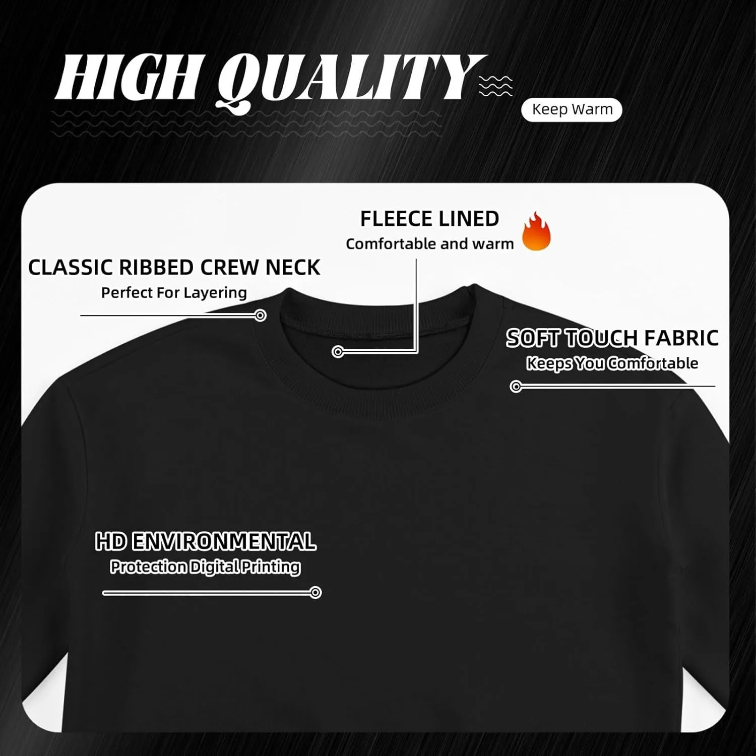 Sweatshirt Men's Casual Long Sleeve Print Crewneck Fleece Pullovers Winter Tops