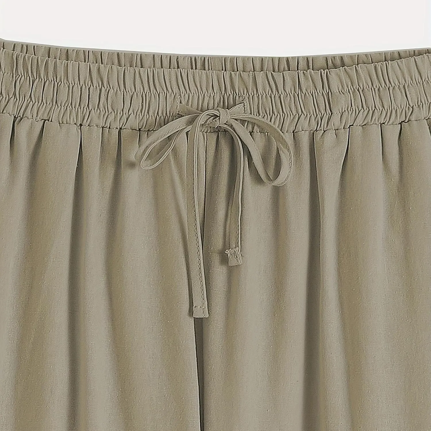 TANGNADE Women's Summer Casual Linen Pants Elastic Waist Relaxed Fit Drawstring Leg Crop Pants Beach Trousers with Pockets
