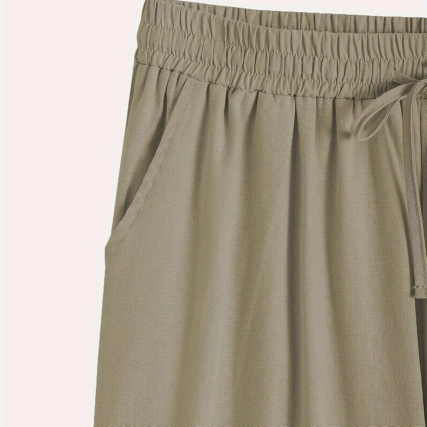 TANGNADE Women's Summer Casual Linen Pants Elastic Waist Relaxed Fit Drawstring Leg Crop Pants Beach Trousers with Pockets