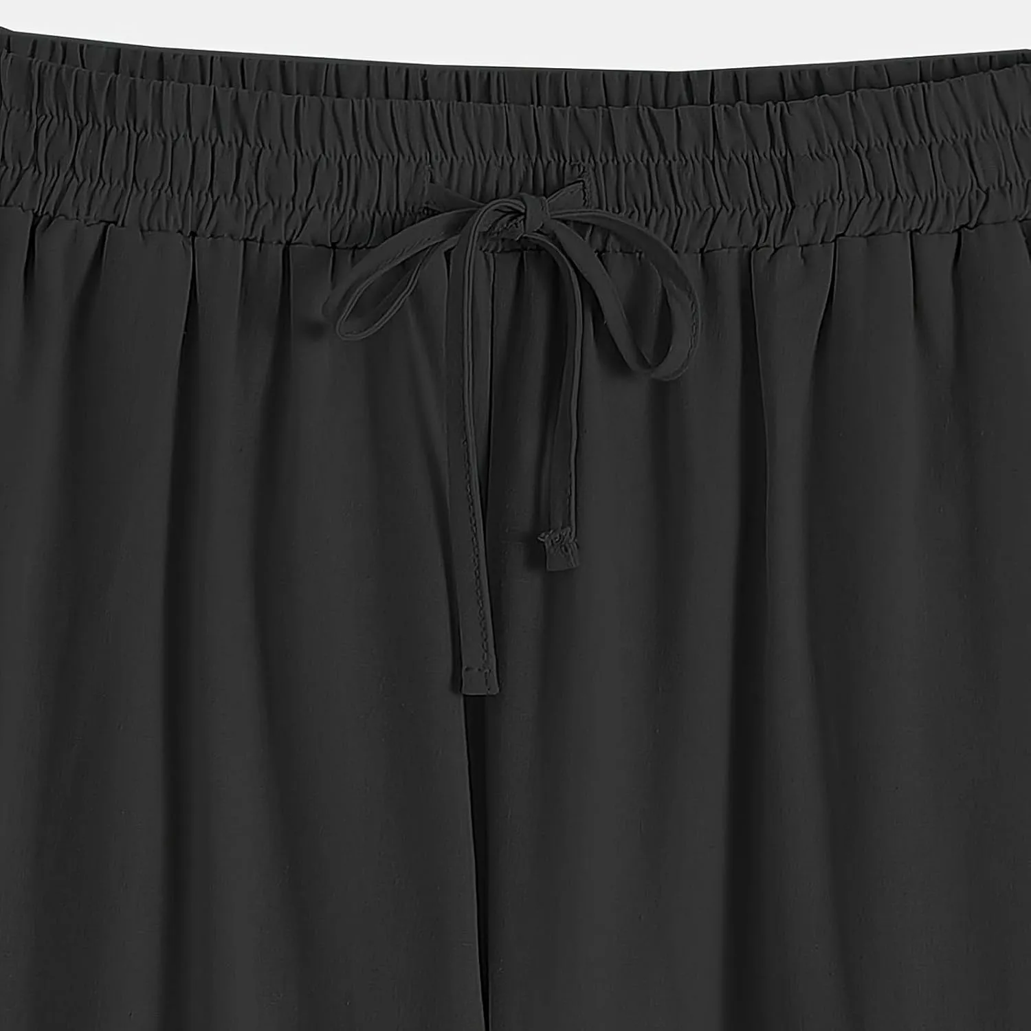 TANGNADE Women's Summer Casual Linen Pants Elastic Waist Relaxed Fit Drawstring Leg Crop Pants Beach Trousers with Pockets