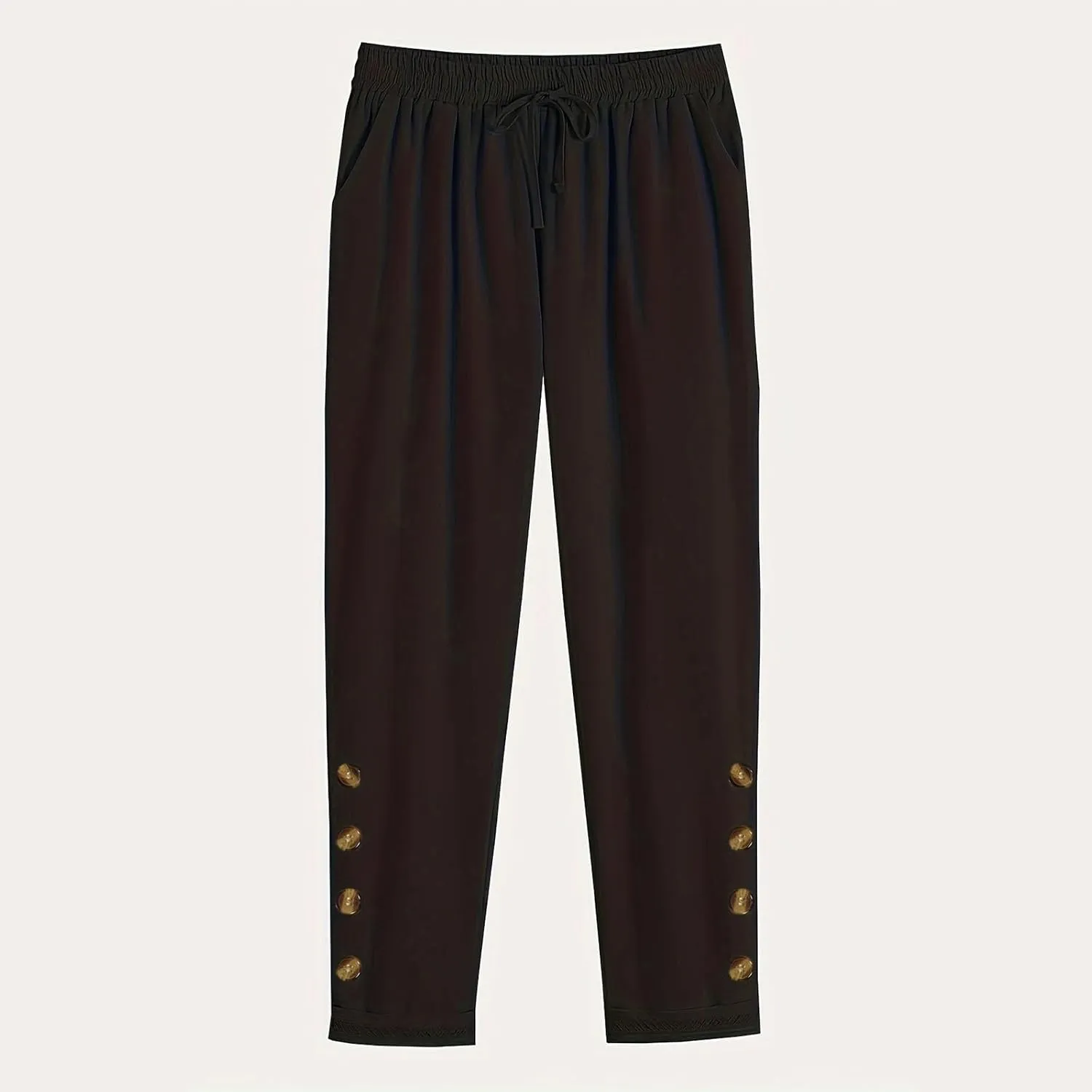 TANGNADE Women's Summer Casual Linen Pants Elastic Waist Relaxed Fit Drawstring Leg Crop Pants Beach Trousers with Pockets