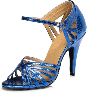 TDA Women's Fashion Single Strap High Heel 8.5cm Heel Blue Latin Salsa Ballroom Dance Shoes 6 M US