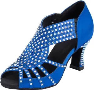 TDA Womens Zipper Mid Heel Blue Satin Crystals Latin Modern Salsa Tango Ballroom Wedding Dance Shoes 7 M US