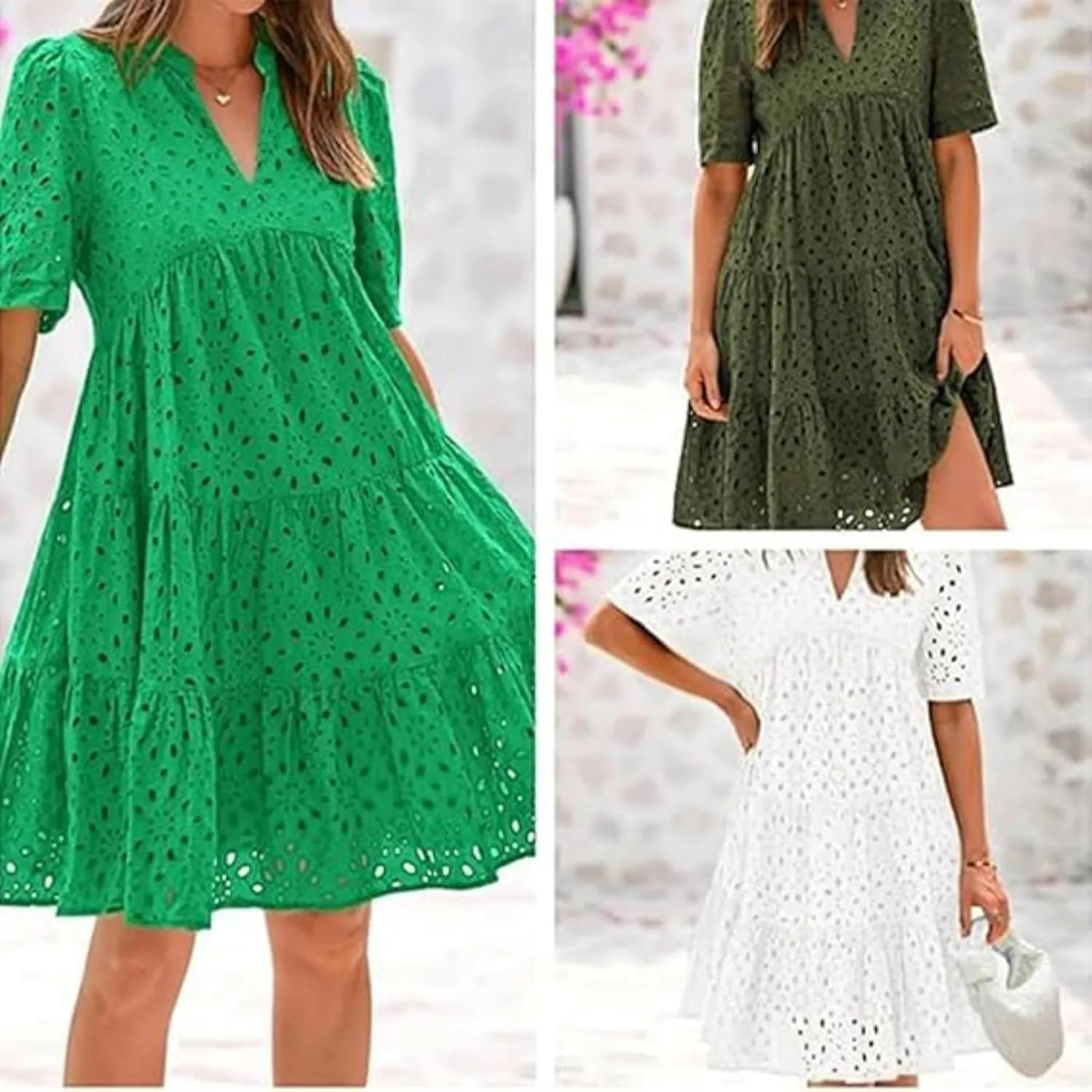 The Beauty North Eyelet Dress,Eyelet Ruffle Dresses,Women's Elegant Hollow Out Lace Ruffle Casual Mini Dress