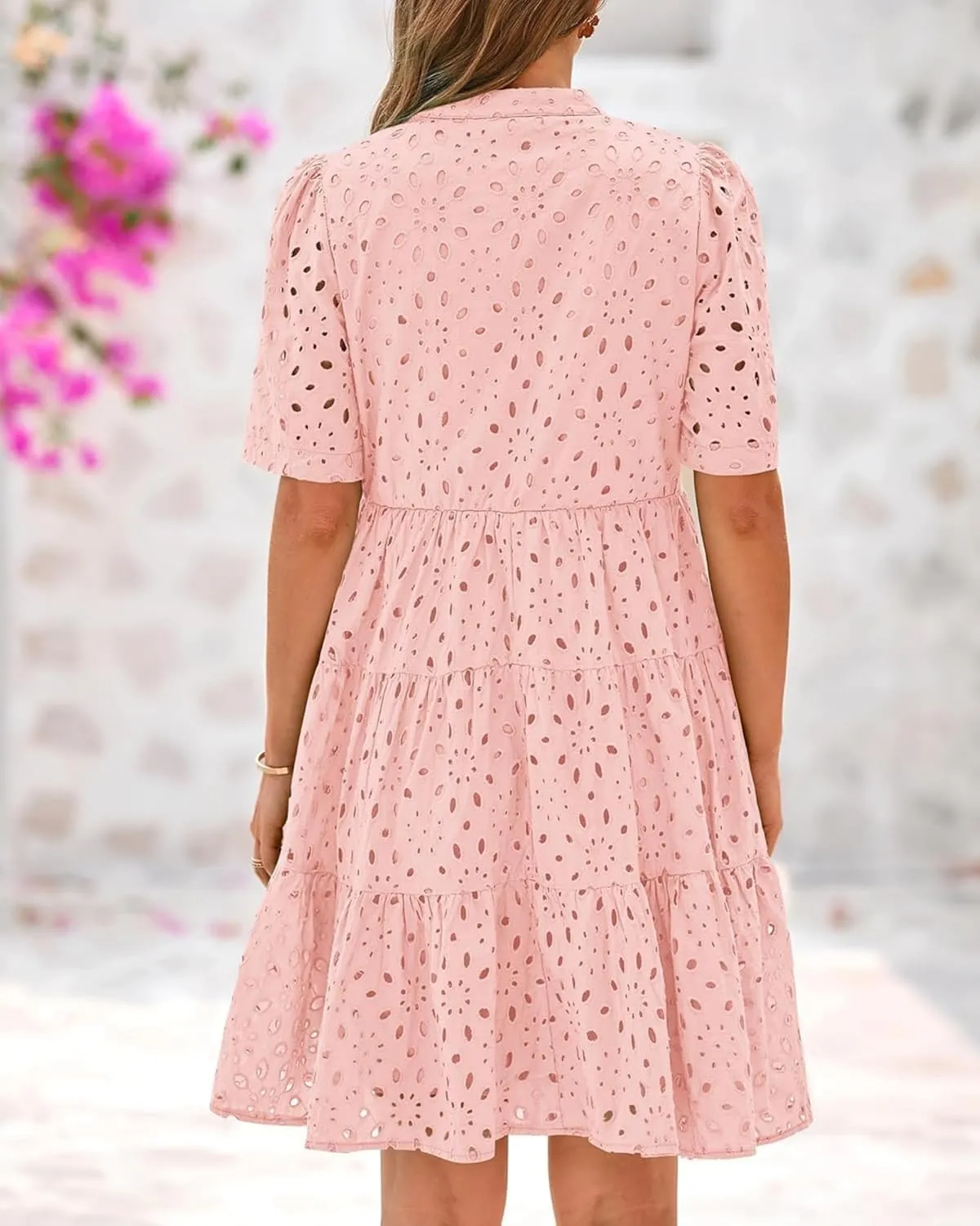 The Beauty North Eyelet Dress,Eyelet Ruffle Dresses,Women's Elegant Hollow Out Lace Ruffle Casual Mini Dress