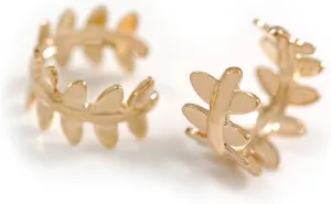Unisex Gold Tone Leaf-Pattern Ear Cuff Earrings  Lightweight, Stylish, and Versatile - 10mm in Diameter