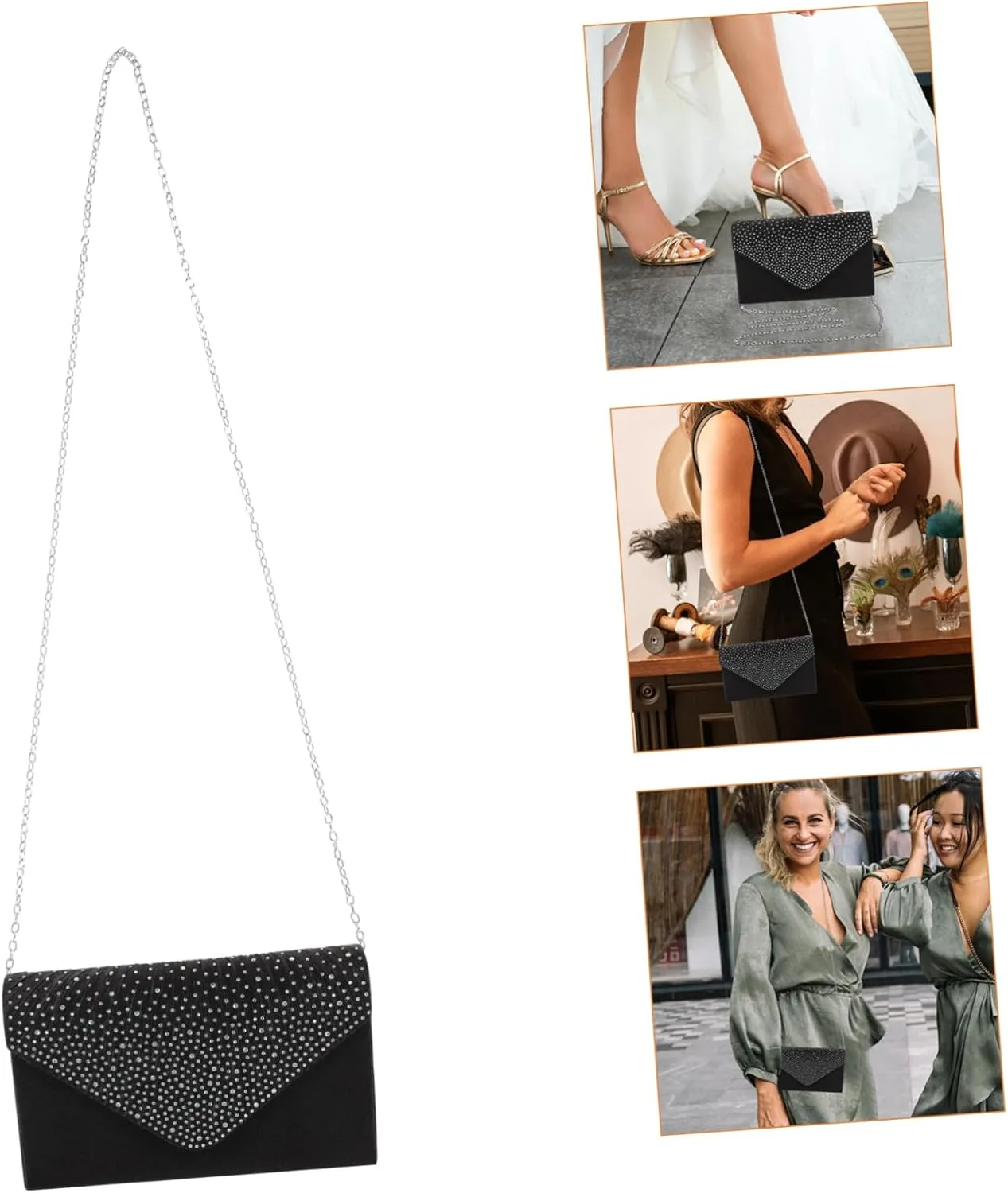 VALICLUD Dinner Bag Womens Evening Handbags Sequin Purse Rhinestone Bag Clutch Bags for Women Bridal Purse Black