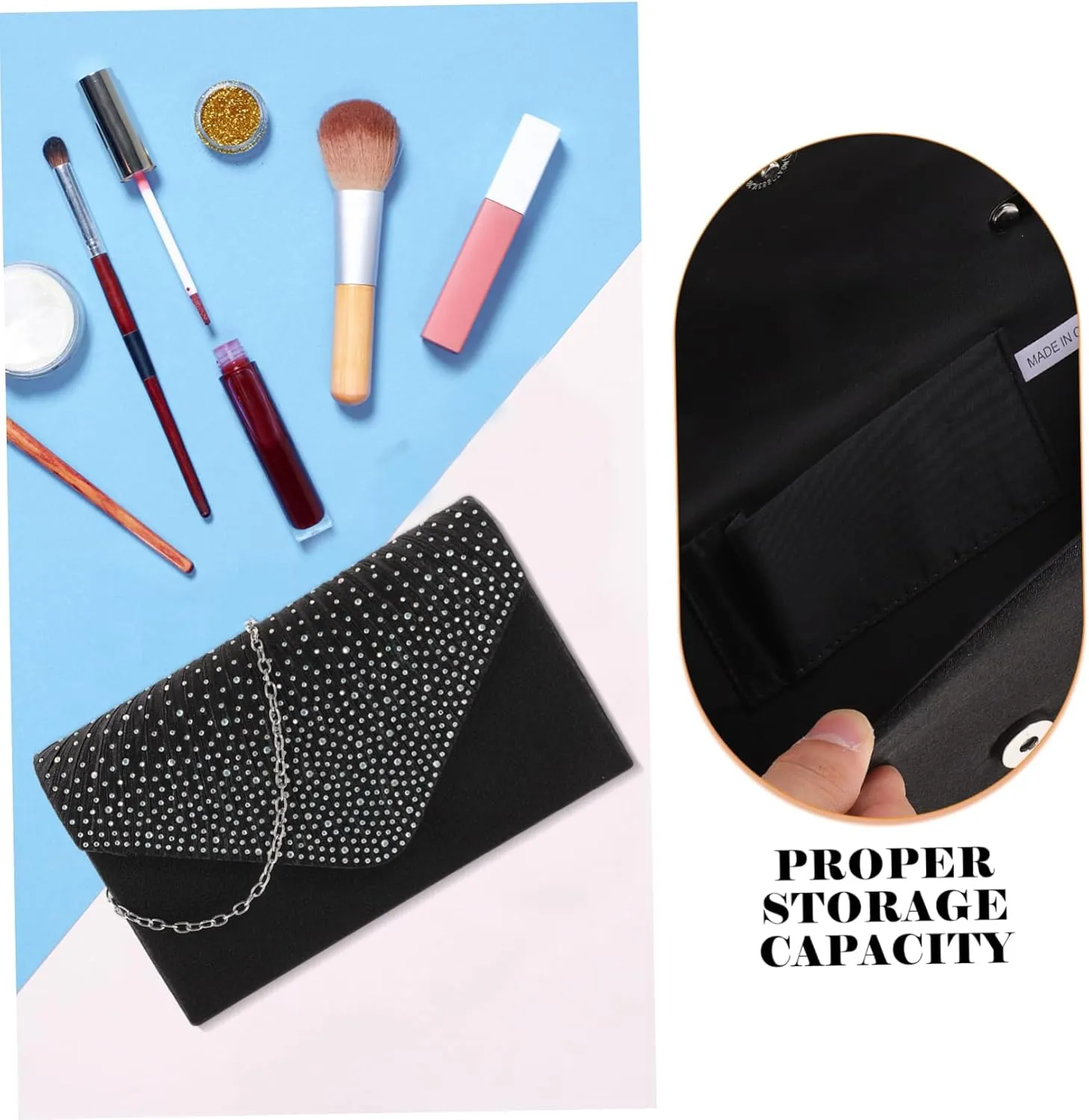 VALICLUD Dinner Bag Womens Evening Handbags Sequin Purse Rhinestone Bag Clutch Bags for Women Bridal Purse Black